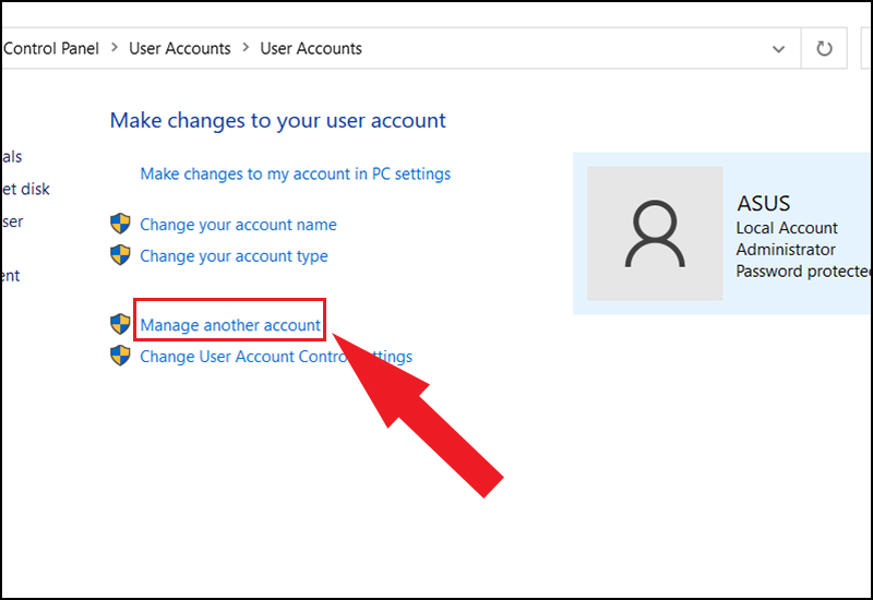 Chọn Manage another account