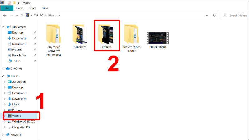 Vào Videos và chọn Captures