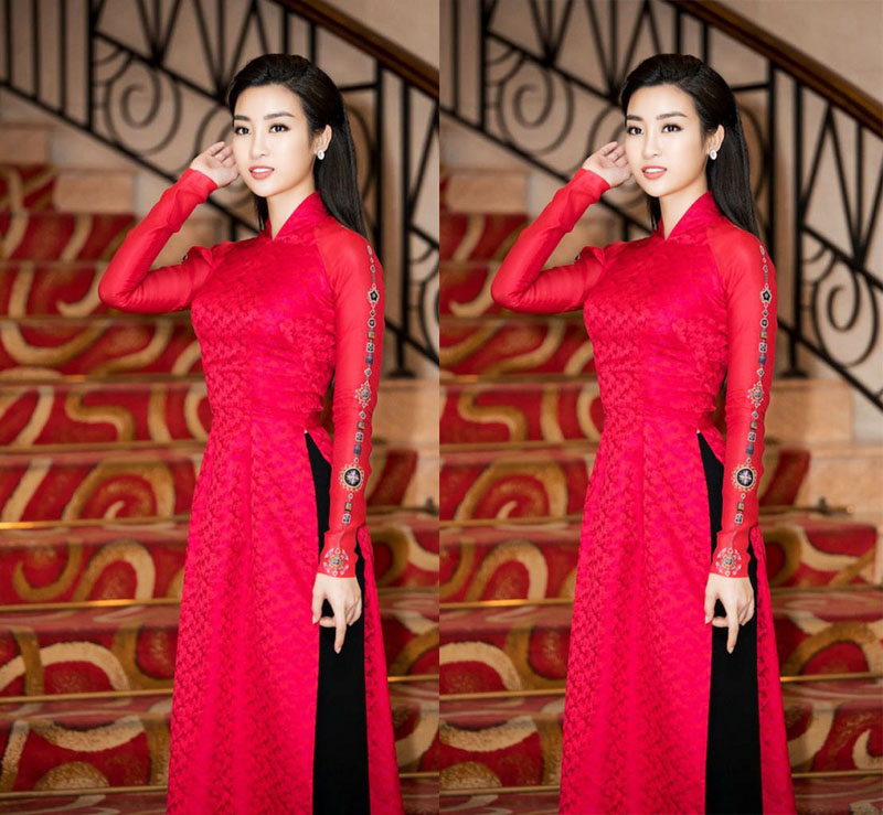 Ao dai do phoi quan den