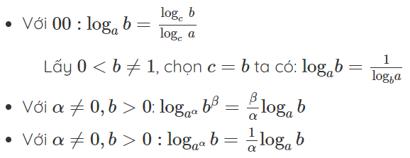 Công thức đổi cơ số logarit toán 12