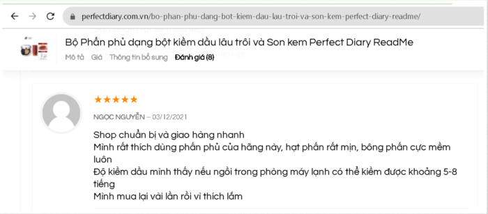 Review từ người dùng Ngọc Nguyễn về mỹ phẩm nội địa Trung Perfect Diary