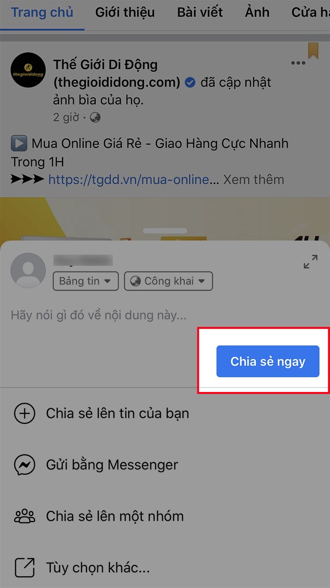 Chọn Chia sẻ ngay