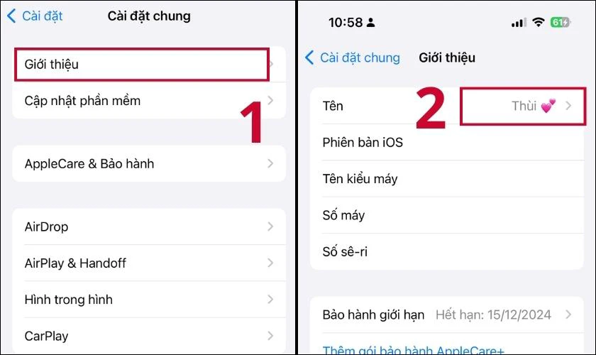 Nhập tên mới tại mục thay tên trên iPhone