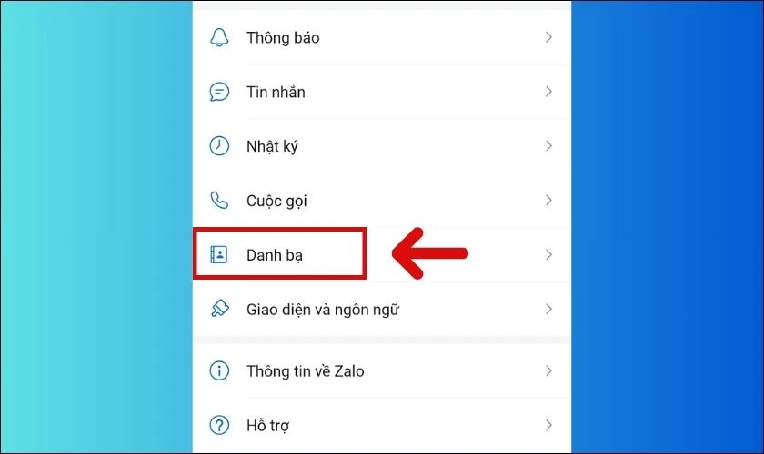 Tìm và nhấn vào mục Danh bạ