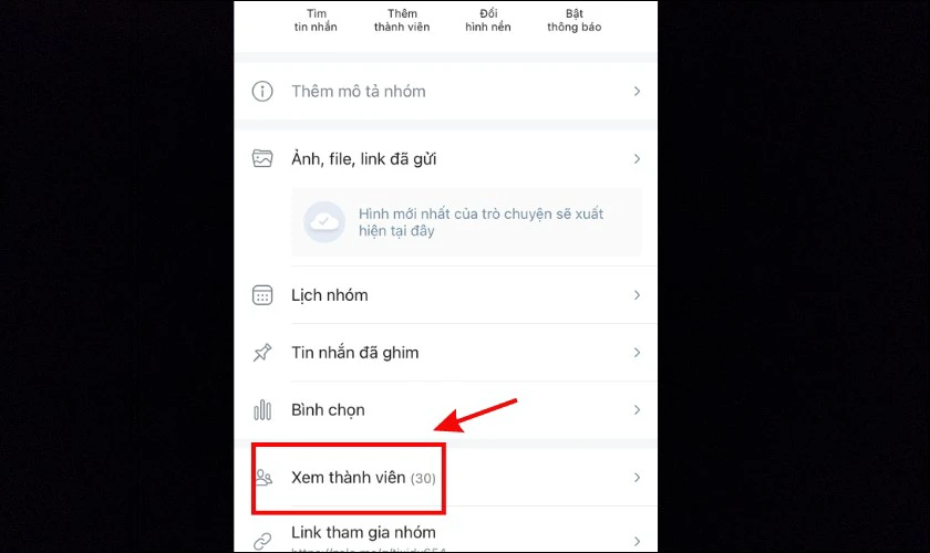 Chọn mục Xem thành viên