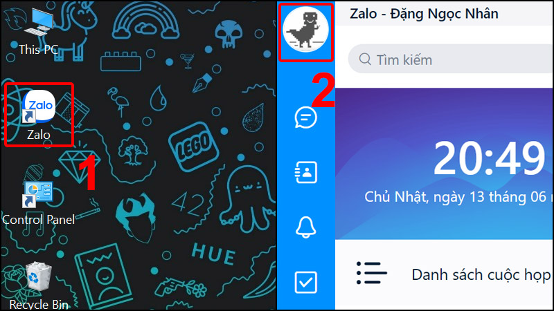 Mở Zalo trên máy tính và click vào biểu tượng ảnh đại diện ở góc trái