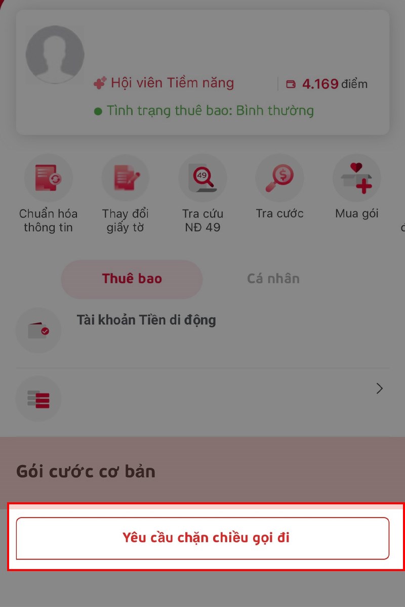 Cách khóa sim thông qua ứng dụng My Viettel bước 3