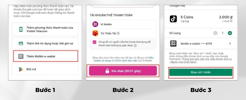 Các bước nạp xu TikTok qua MoMo