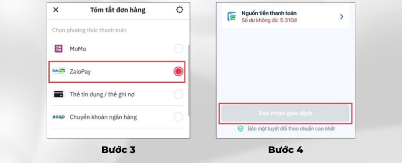 Chọn phương thức thanh toán bằng Zalo Pay