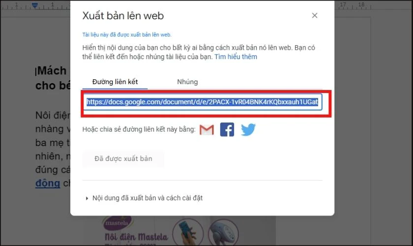 Sao chép đường link ảnh cần tải từ Google Docs