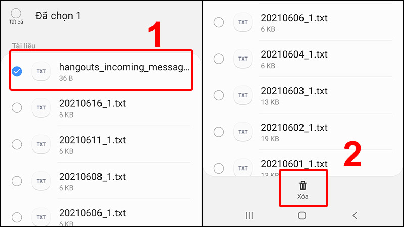 Chọn file và nhấn Xóa