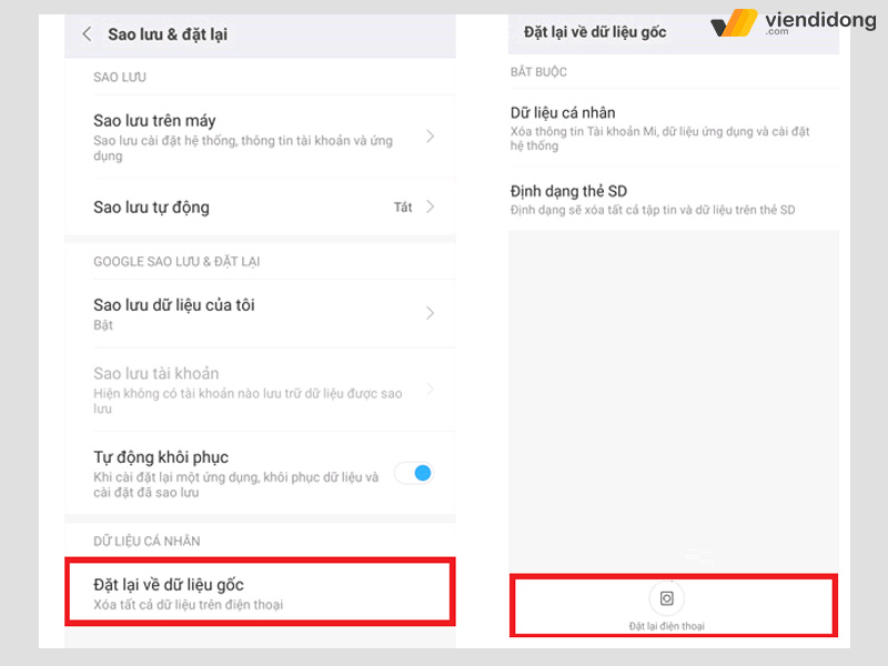 reset điện thoại Xiaomi đặt lại