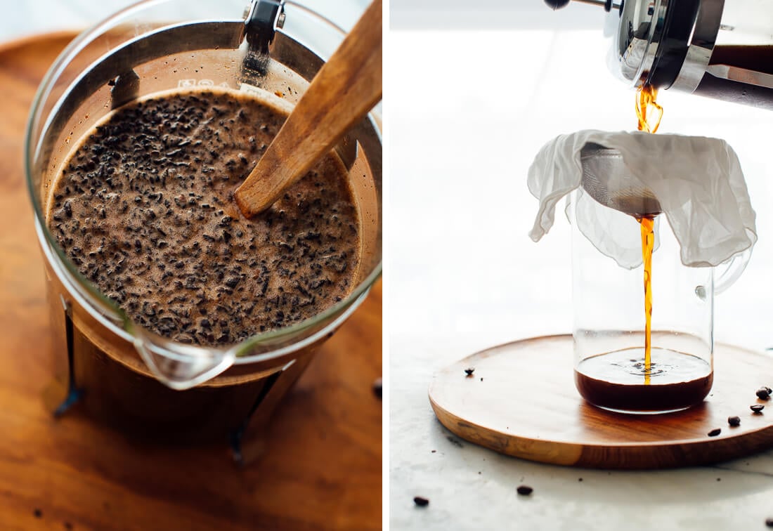 cold brew coffee in large french press