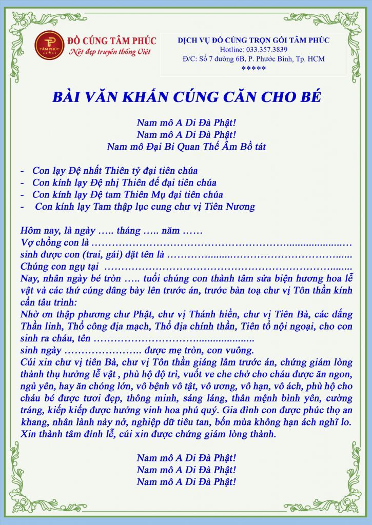 bài văn khấn cúng căn bé trai