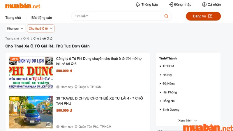 Thuê xe tại Muaban.net