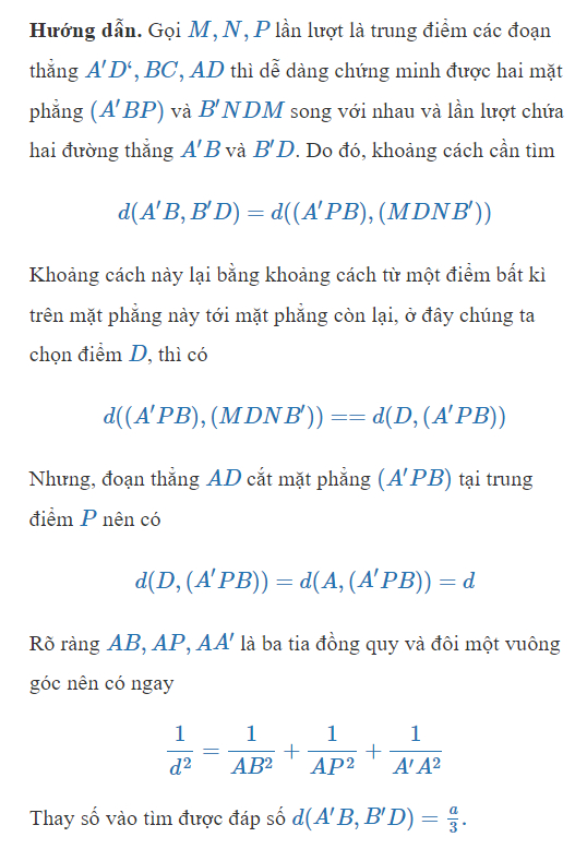 Lời giải bài toán tính khoảng cách giữa hai đường chéo nhau - hai đường thẳng chéo nhau