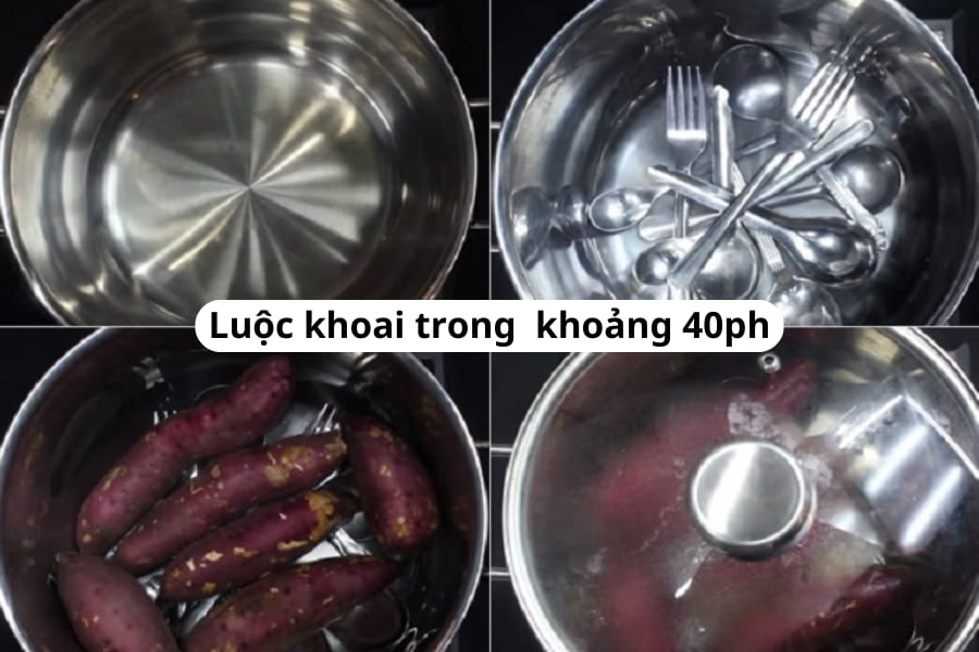 Luộc khoai mềm, dẻo bằng nồi cơm điện.