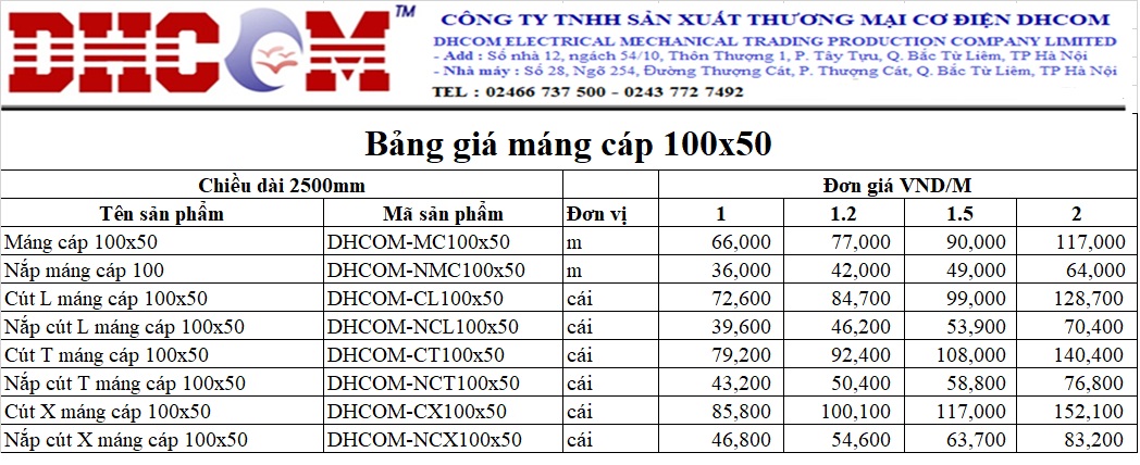 Báo giá máng cáp 100×50