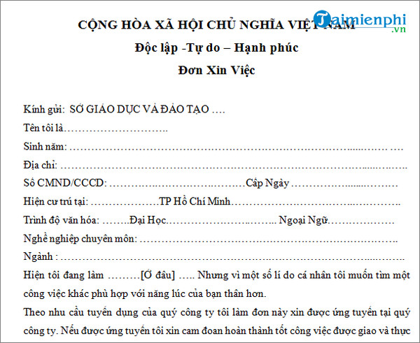 don xin viec viet tay