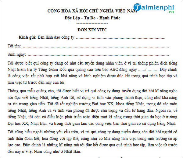 don xin viec nhan vien quang cao