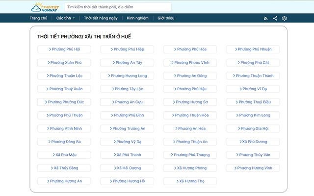 Tra cứu thời tiết chi tiết từng huyện, xã tại Huế