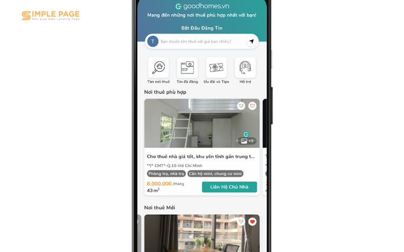 Ứng dụng cho thuê nhà trọ Goodhomes.vn