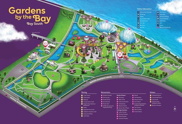 Bản đồ các địa điểm tham quan ở Gardens by the Bay Singapore. Bản đồ du lịch Singapore