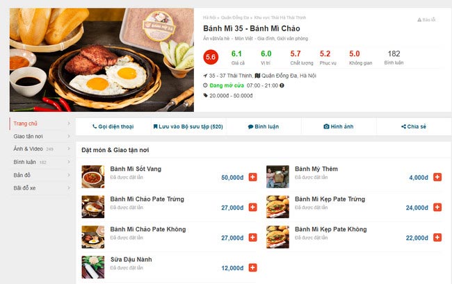 Menu quán đa dạng