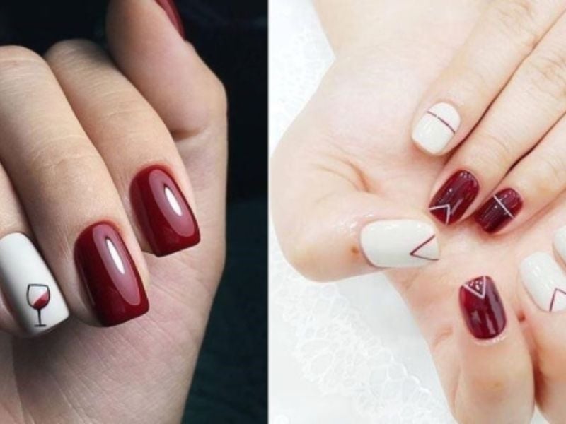 Mẫu nail đỏ mận nổi bật