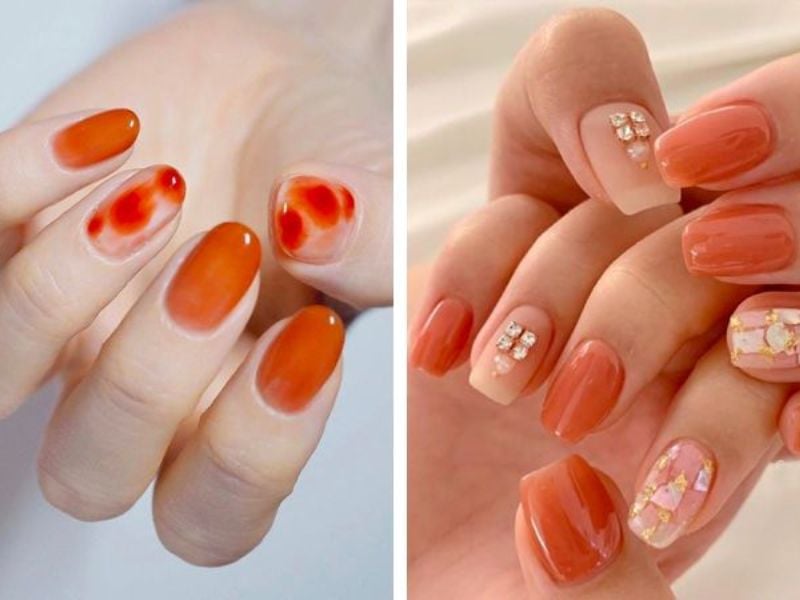 Mẫu nail màu đỏ cam quốc dân nâng tone da