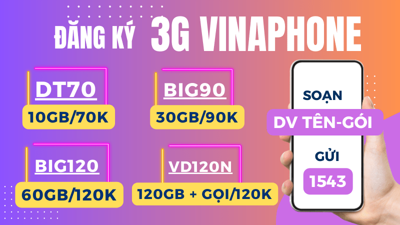 Cách Đăng Ký 3G VinaPhone mới nhất 2020 1 tháng, 1 năm Miễn Phí SMS