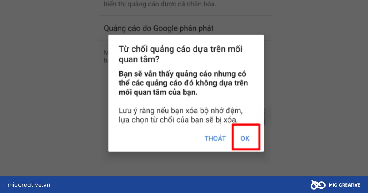 Chọn OK để chặn các quảng cáo trên google chrome