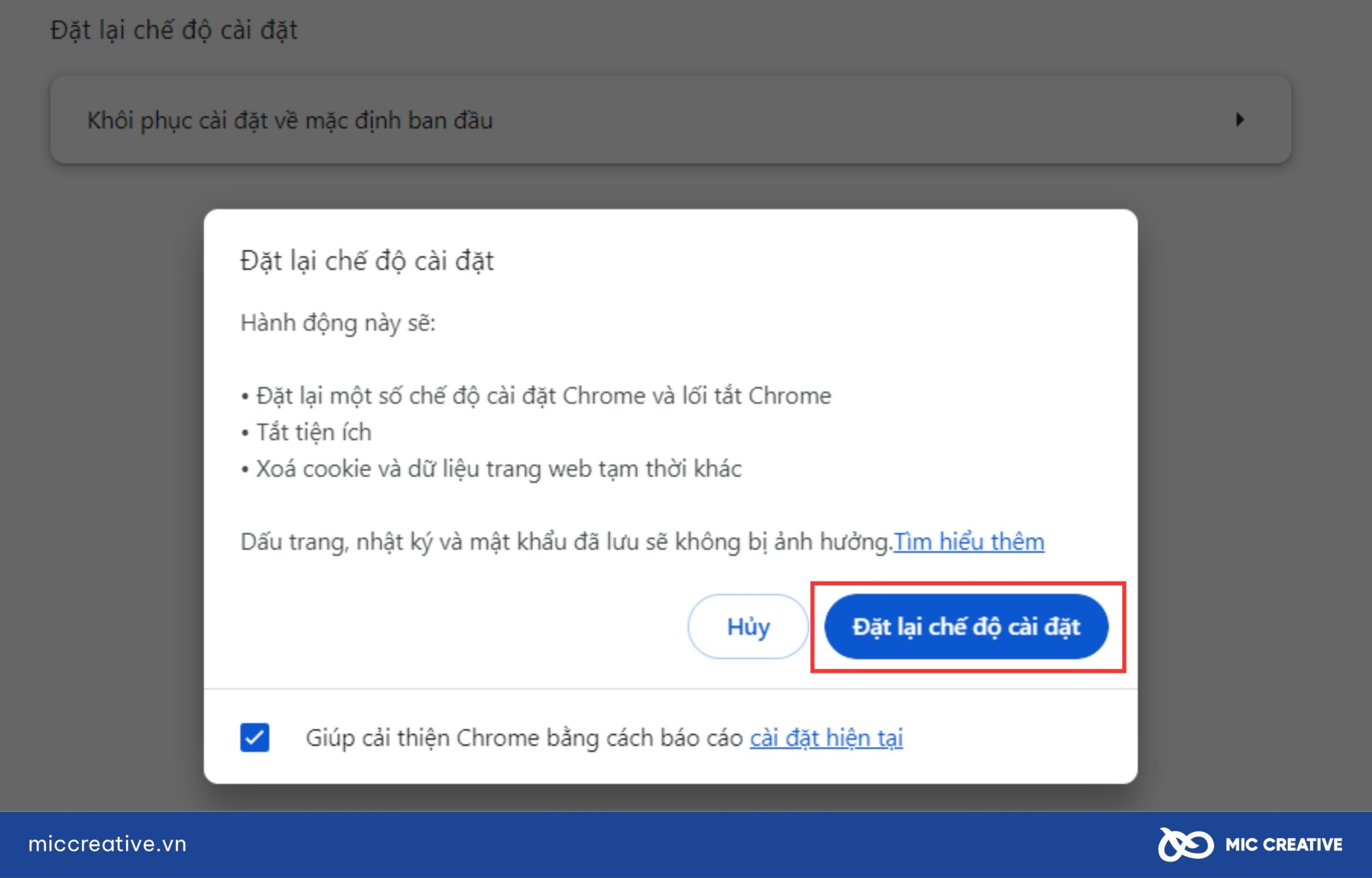 Chọn nút màu xanh để đặt xóa quảng cáo trên Google Chrome