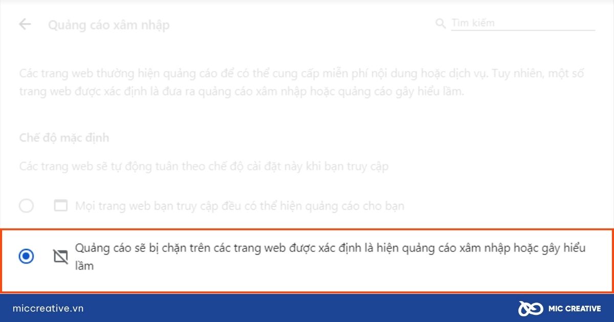 Chọn dấu chấm thứ 2 chặn các quảng cáo trên Google Chrome