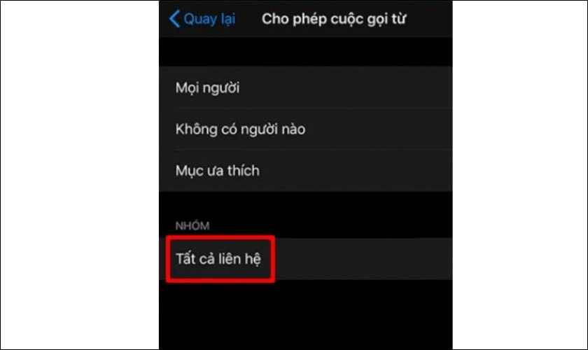 Tại tab Nhóm, chọn vào Tất cả liên hệ