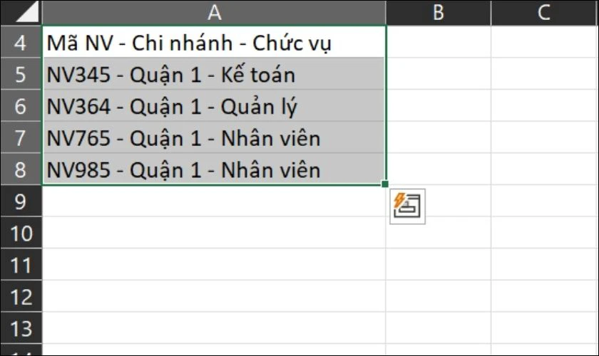 Chọn cột dữ liệu cần phân tách