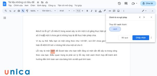 Google Docs tự động kiểm tra lỗi chính tả