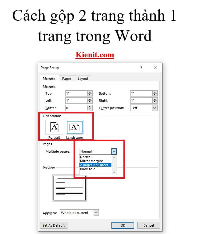 Dùng Multiple Pages để gộp 2 trang Word thành 1