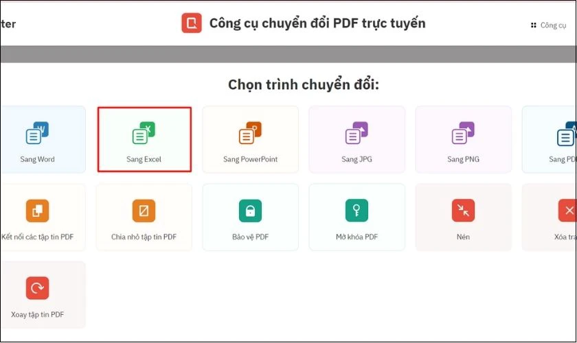 nhấn vào mục sang excel để tiến hành chuyển đổi