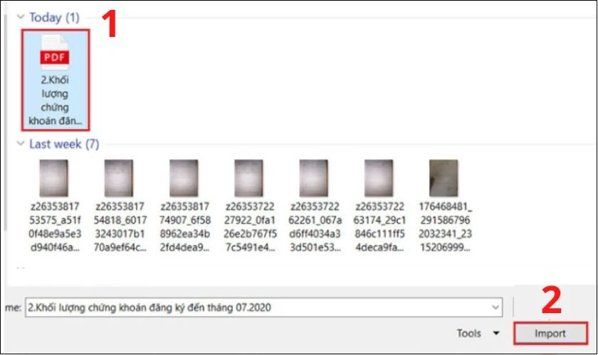 chọn file cần chuyển đổi và nhấn import