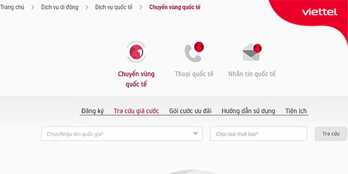 Vào phần Đăng ký tại mục Chuyển vùng quốc tế