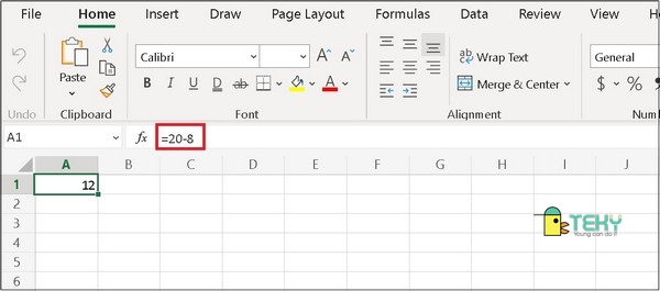 Sử dụng toán tử để thực hiện phép trừ trong Excel