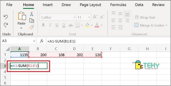 Cách sử dụng hàm SUM để trừ trong Excel