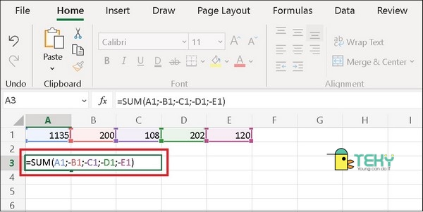 Công thức trừ trong excel