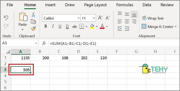 Hàm công trừ trong excel