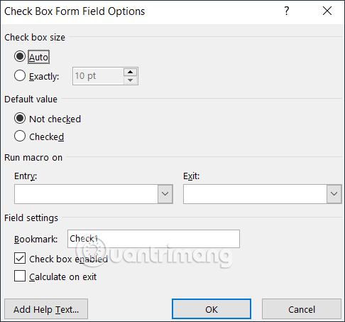 Điền ô checkbox trong Word