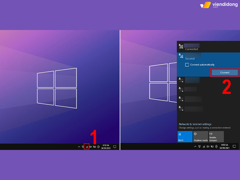 cách kết nối WiFi cho Laptop taskbar