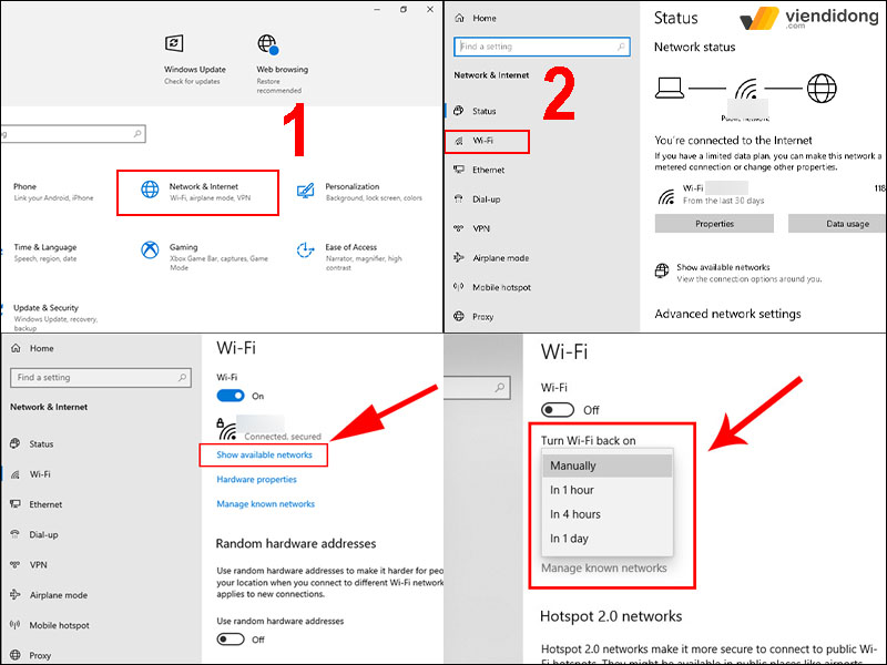 cách kết nối WiFi cho Laptop setting