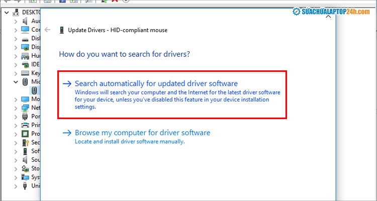 Chọn như hình để hệ thống tự tìm kiếm driver chuột phù hợp