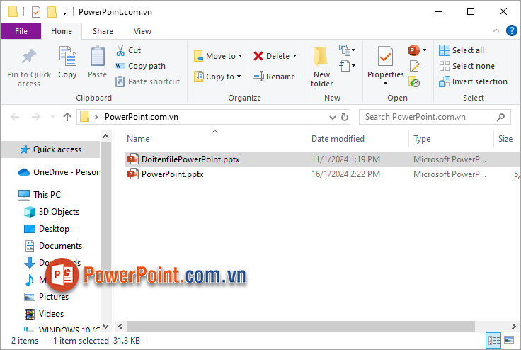 File mới lưu chính là file PowerPoint có tên mà bạn muốn đổi